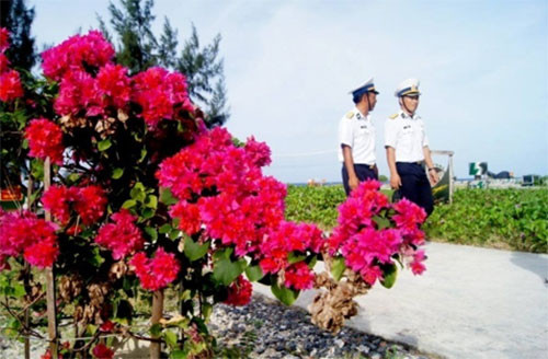 Bộ đội Trường Sa  tích cực chăm sóc vườn hoa, cây cảnh chuẩn bị đón Tết