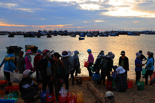 Chợ cá ở bãi Lạch Thế (thôn Đông hải, xã Long Hải).