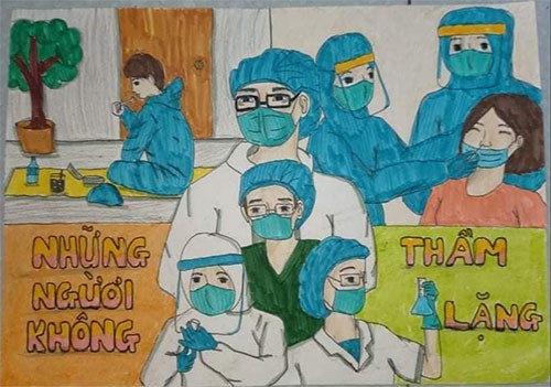 Sinh viên vẽ tranh cổ vũ lực lượng tuyến đầu chống dịch