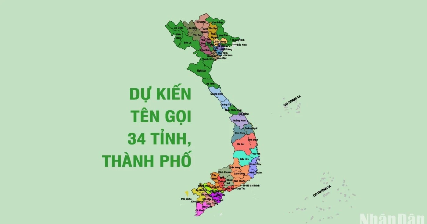 Dự kiến tên gọi các tỉnh, thành phố của 34 đơn vị hành chính cấp tỉnh