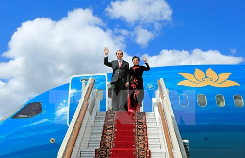 President Tran Dai Quang arrives in Moscow, starting official visit to Russia