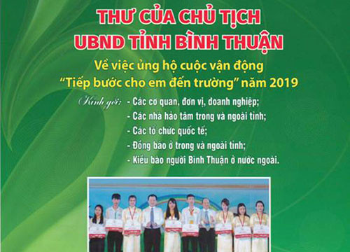 Thư của Chủ tịch UBND tỉnh Bình Thuận về việc ủng hộ cuộc vận động "Tiếp 	bước cho em đến trường" năm 2019 