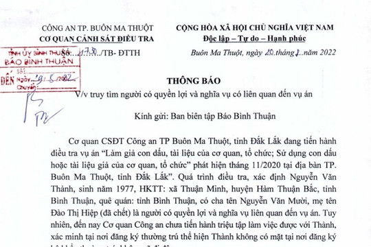 Tìm người liên quan đến vụ án có địa chỉ thường trú tại Hàm Thuận Bắc