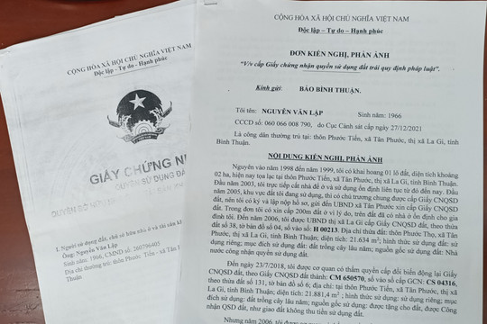 Đề nghị thu hồi lại giấy CNQSDĐ đã cấp cho ông Nguyễn Văn Lập