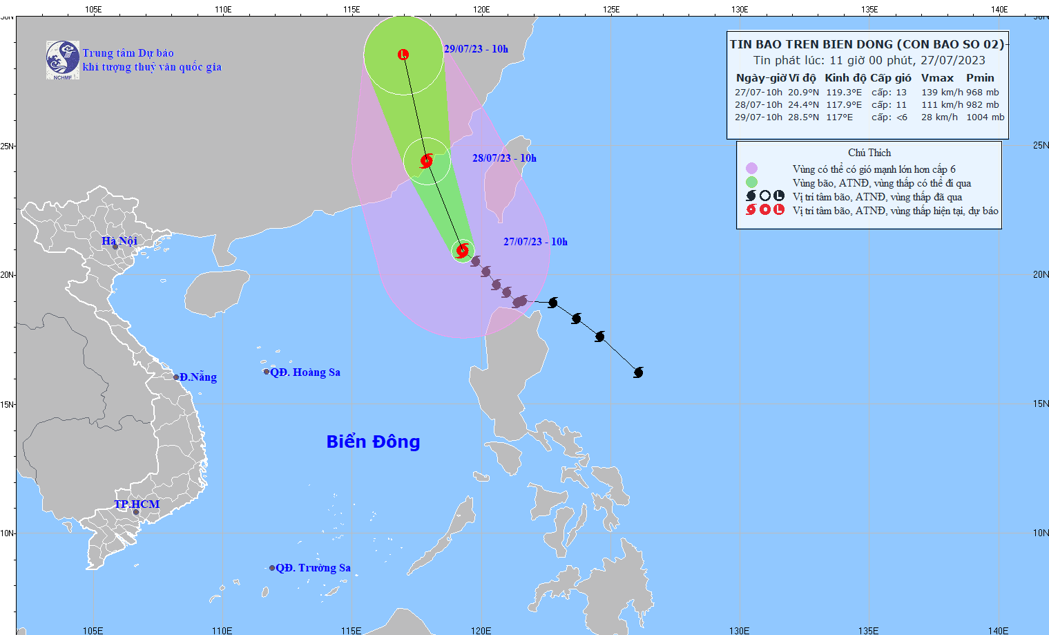 Bão Doksuri đi vào biển Đông trở thành cơn bão số 2, giật cấp 17