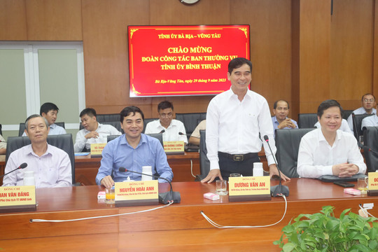 Đoàn công tác Ban Thường vụ Tỉnh ủy Bình Thuận thăm, làm việc tại Bà Rịa - Vũng Tàu
