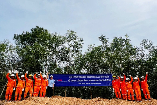 Lực lượng xung kích Công ty Điện lực Bình Thuận hỗ trợ thi công dự án đường dây 500KV mạch 3 Quảng Trạch – Phố Nối