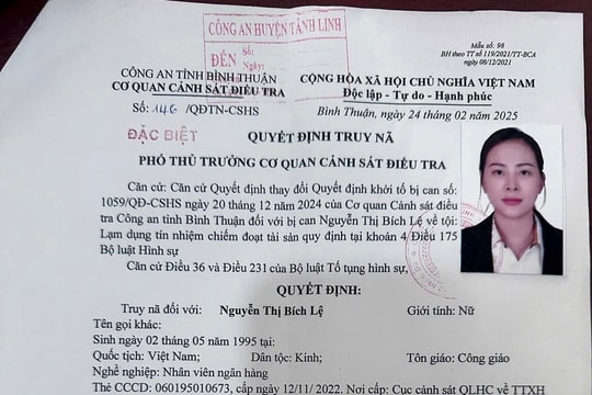 Truy nã đặc biệt nữ nhân viên ngân hàng chiếm đoạt tiền tỉ